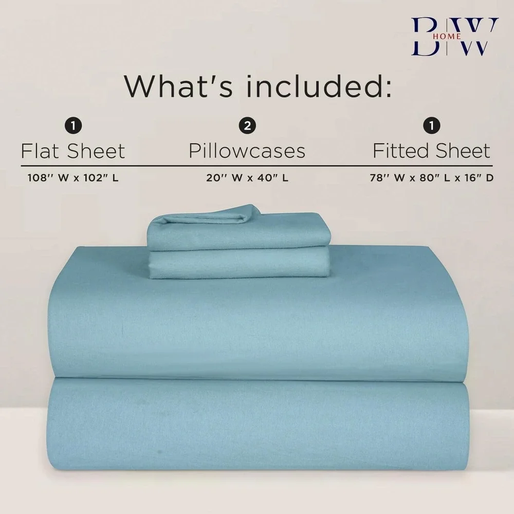 100% Cotton Flannel Sheet Set - 4 Piece Heavyweight Brushed King, Stone Blue‎